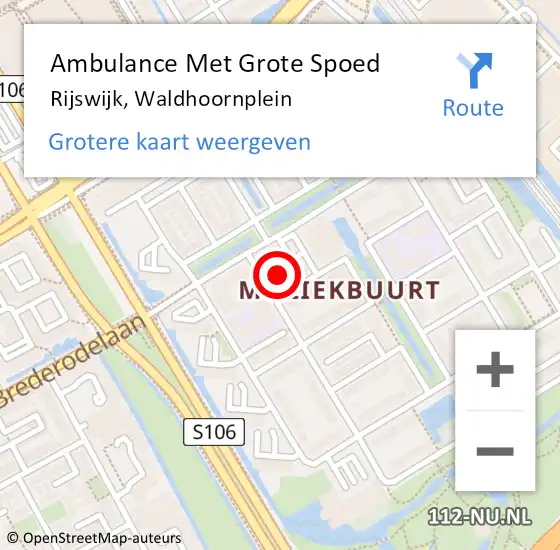 Locatie op kaart van de 112 melding: Ambulance Met Grote Spoed Naar Rijswijk, Waldhoornplein op 1 januari 2023 00:19