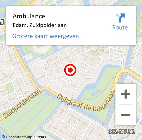 Locatie op kaart van de 112 melding: Ambulance Edam, Zuidpolderlaan op 1 januari 2023 00:46