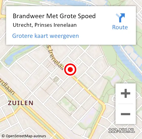 Locatie op kaart van de 112 melding: Brandweer Met Grote Spoed Naar Utrecht, Prinses Irenelaan op 1 januari 2023 01:28