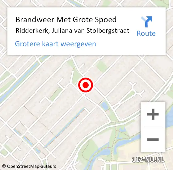Locatie op kaart van de 112 melding: Brandweer Met Grote Spoed Naar Ridderkerk, Juliana van Stolbergstraat op 1 januari 2023 02:22