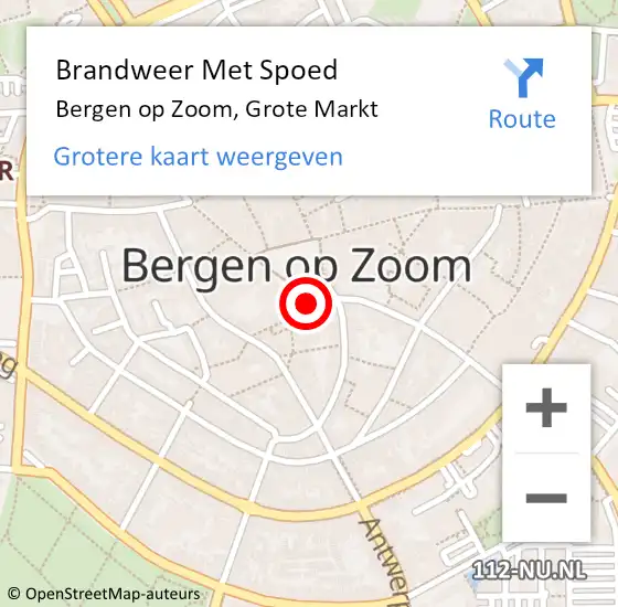 Locatie op kaart van de 112 melding: Brandweer Met Spoed Naar Bergen op Zoom, Grote Markt op 1 januari 2023 02:41
