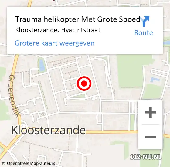 Locatie op kaart van de 112 melding: Trauma helikopter Met Grote Spoed Naar Kloosterzande, Hyacintstraat op 1 januari 2023 02:44