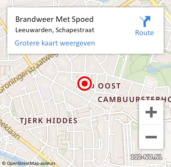 Locatie op kaart van de 112 melding: Brandweer Met Spoed Naar Leeuwarden, Schapestraat op 1 januari 2023 02:57