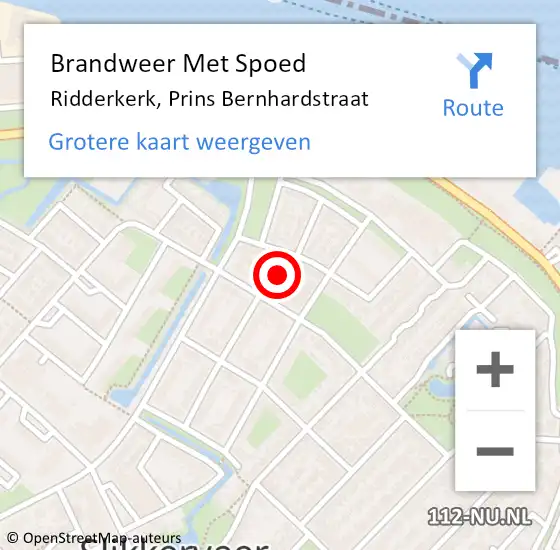 Locatie op kaart van de 112 melding: Brandweer Met Spoed Naar Ridderkerk, Prins Bernhardstraat op 1 januari 2023 03:20