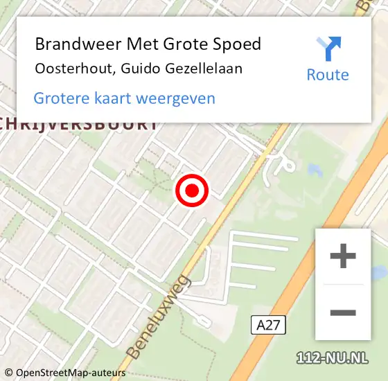 Locatie op kaart van de 112 melding: Brandweer Met Grote Spoed Naar Oosterhout, Guido Gezellelaan op 1 januari 2023 06:30