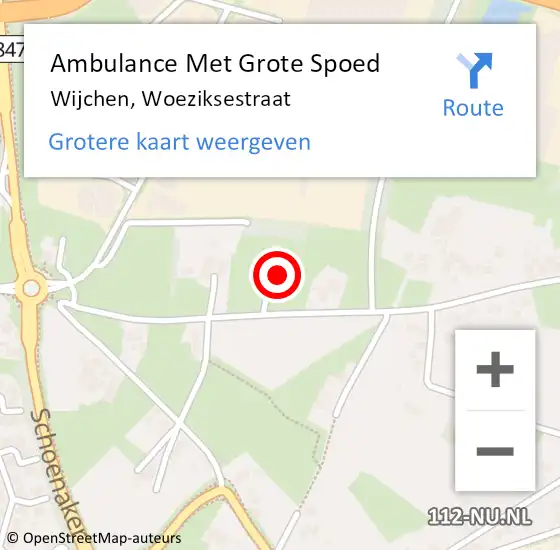 Locatie op kaart van de 112 melding: Ambulance Met Grote Spoed Naar Wijchen, Woeziksestraat op 1 januari 2023 07:16