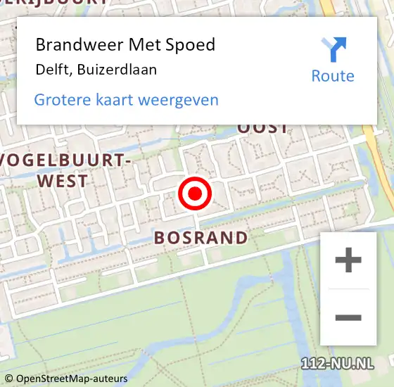 Locatie op kaart van de 112 melding: Brandweer Met Spoed Naar Delft, Buizerdlaan op 1 januari 2023 07:52
