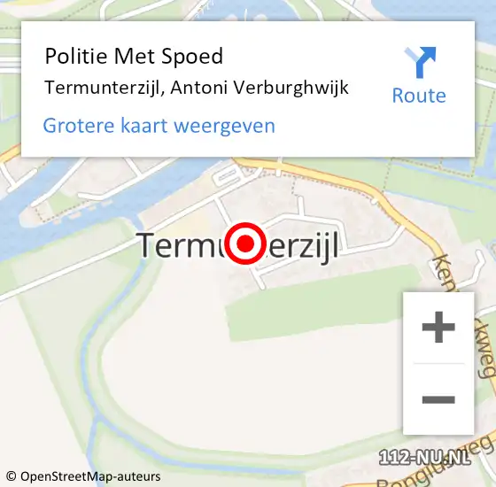 Locatie op kaart van de 112 melding: Politie Met Spoed Naar Termunterzijl, Antoni Verburghwijk op 1 januari 2023 09:51
