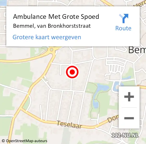 Locatie op kaart van de 112 melding: Ambulance Met Grote Spoed Naar Bemmel, van Bronkhorststraat op 1 januari 2023 13:34