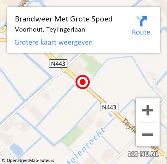 Locatie op kaart van de 112 melding: Brandweer Met Grote Spoed Naar Voorhout, Teylingerlaan op 1 januari 2023 13:56