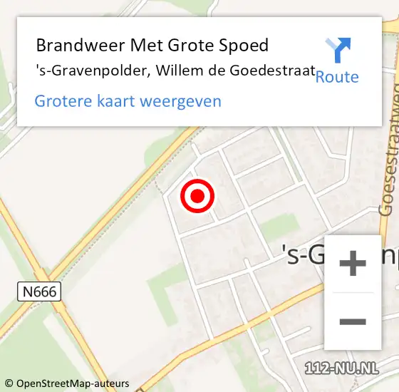 Locatie op kaart van de 112 melding: Brandweer Met Grote Spoed Naar 's-Gravenpolder, Willem de Goedestraat op 1 januari 2023 14:15