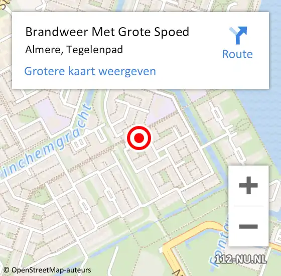 Locatie op kaart van de 112 melding: Brandweer Met Grote Spoed Naar Almere, Tegelenpad op 10 augustus 2014 18:24