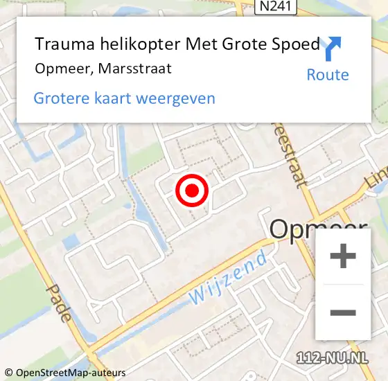 Locatie op kaart van de 112 melding: Trauma helikopter Met Grote Spoed Naar Opmeer, Marsstraat op 1 januari 2023 16:24
