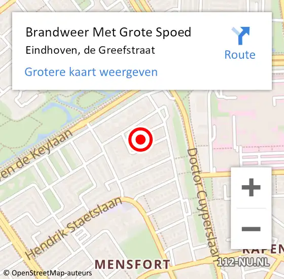 Locatie op kaart van de 112 melding: Brandweer Met Grote Spoed Naar Eindhoven, de Greefstraat op 1 januari 2023 21:48