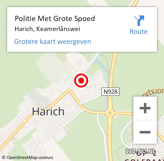 Locatie op kaart van de 112 melding: Politie Met Grote Spoed Naar Harich, Keamerlânswei op 2 januari 2023 04:59