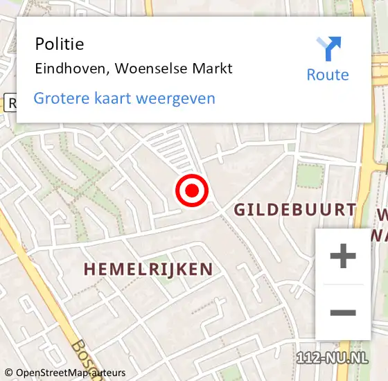 Locatie op kaart van de 112 melding: Politie Eindhoven, Woenselse Markt op 2 januari 2023 06:13