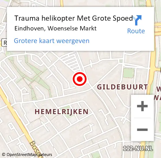 Locatie op kaart van de 112 melding: Trauma helikopter Met Grote Spoed Naar Eindhoven, Woenselse Markt op 2 januari 2023 06:14