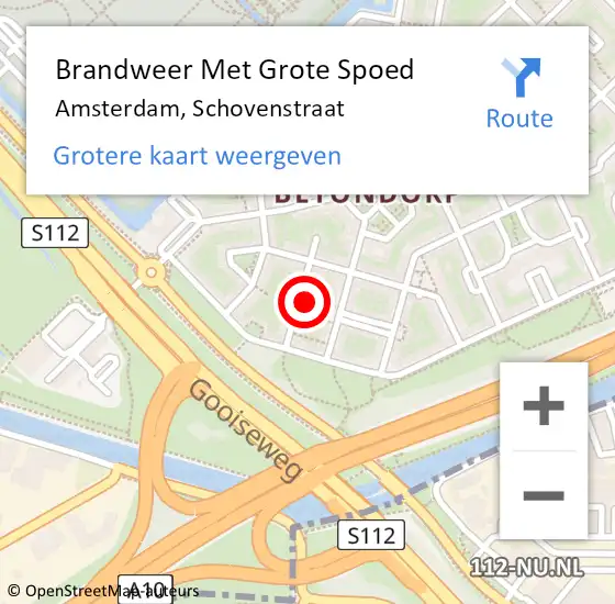 Locatie op kaart van de 112 melding: Brandweer Met Grote Spoed Naar Amsterdam, Schovenstraat op 2 januari 2023 12:46