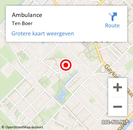 Locatie op kaart van de 112 melding: Ambulance Ten Boer op 2 januari 2023 13:43