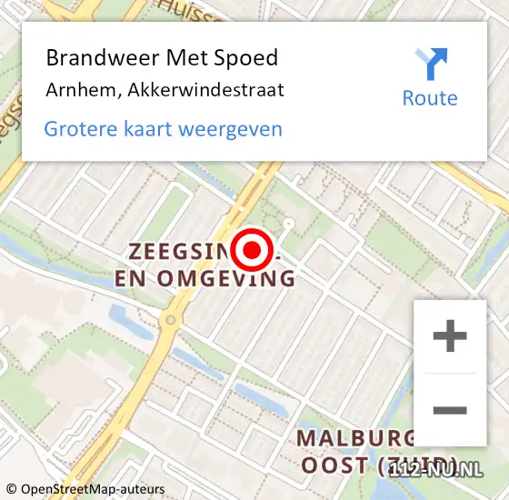 Locatie op kaart van de 112 melding: Brandweer Met Spoed Naar Arnhem, Akkerwindestraat op 2 januari 2023 15:20