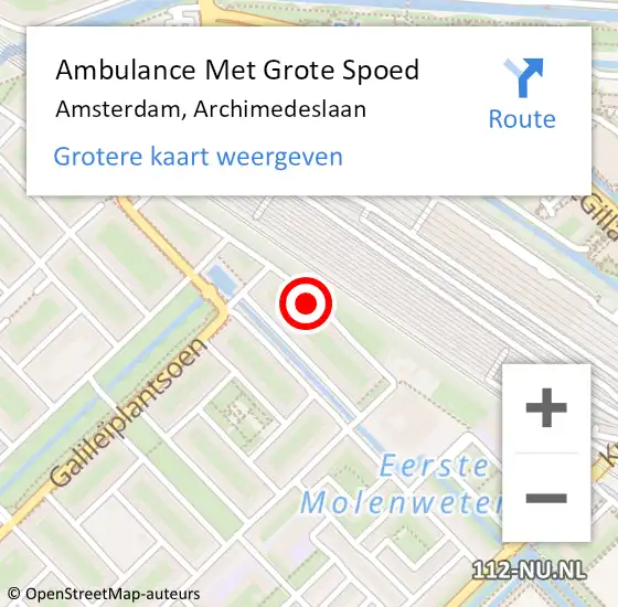 Locatie op kaart van de 112 melding: Ambulance Met Grote Spoed Naar Amsterdam, Archimedeslaan op 2 januari 2023 18:50