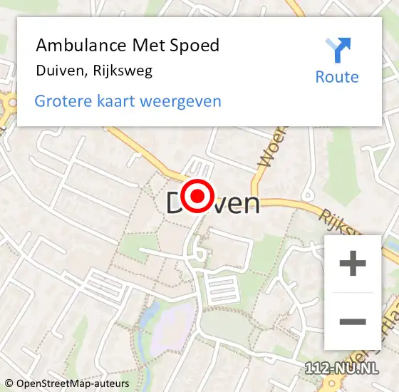 Locatie op kaart van de 112 melding: Ambulance Met Spoed Naar Duiven, Rijksweg op 2 januari 2023 22:59