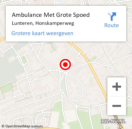 Locatie op kaart van de 112 melding: Ambulance Met Grote Spoed Naar Lunteren, Honskamperweg op 3 januari 2023 00:04