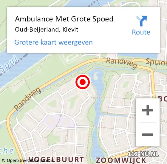 Locatie op kaart van de 112 melding: Ambulance Met Grote Spoed Naar Oud-Beijerland, Kievit op 3 januari 2023 01:33