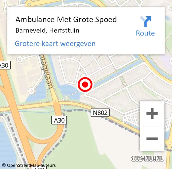 Locatie op kaart van de 112 melding: Ambulance Met Grote Spoed Naar Barneveld, Herfsttuin op 3 januari 2023 03:04