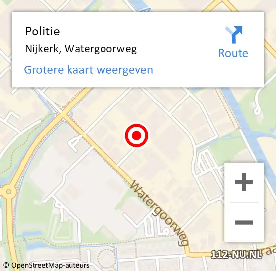 Locatie op kaart van de 112 melding: Politie Nijkerk, Watergoorweg op 3 januari 2023 07:24
