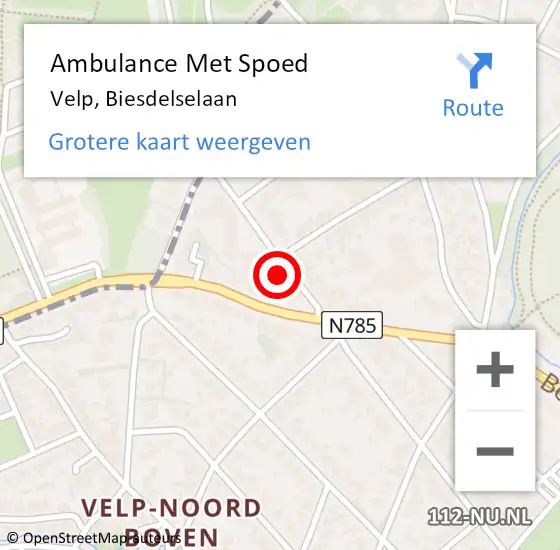 Locatie op kaart van de 112 melding: Ambulance Met Spoed Naar Velp, Biesdelselaan op 3 januari 2023 11:19