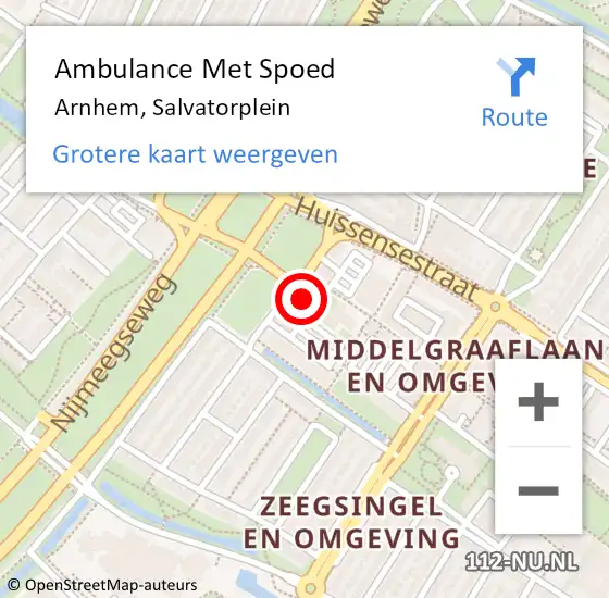 Locatie op kaart van de 112 melding: Ambulance Met Spoed Naar Arnhem, Salvatorplein op 3 januari 2023 15:58