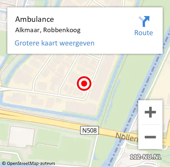 Locatie op kaart van de 112 melding: Ambulance Alkmaar, Robbenkoog op 3 januari 2023 17:21
