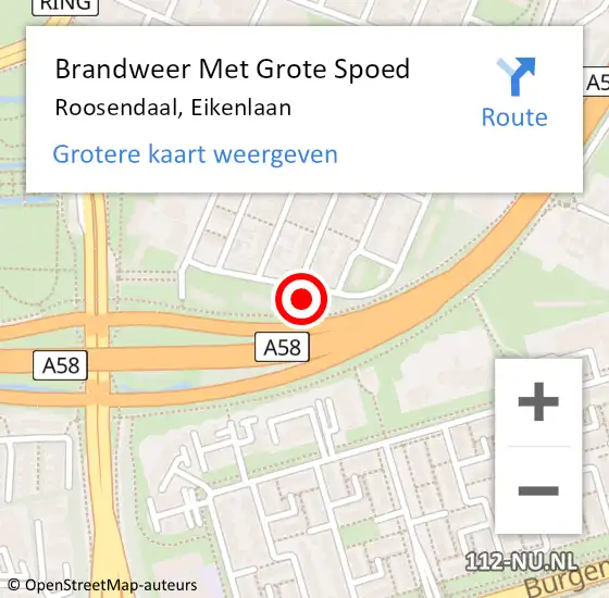 Locatie op kaart van de 112 melding: Brandweer Met Grote Spoed Naar Roosendaal, Eikenlaan op 3 januari 2023 20:44