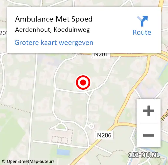 Locatie op kaart van de 112 melding: Ambulance Met Spoed Naar Aerdenhout, Koeduinweg op 3 januari 2023 22:32
