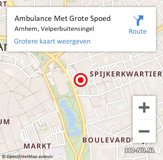 Locatie op kaart van de 112 melding: Ambulance Met Grote Spoed Naar Arnhem, Velperbuitensingel op 3 januari 2023 22:46