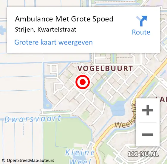Locatie op kaart van de 112 melding: Ambulance Met Grote Spoed Naar Strijen, Kwartelstraat op 3 januari 2023 23:02