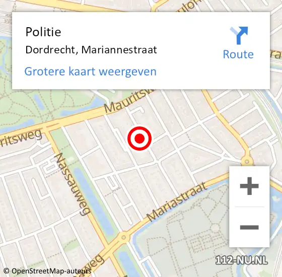 Locatie op kaart van de 112 melding: Politie Dordrecht, Mariannestraat op 4 januari 2023 08:38