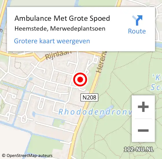 Locatie op kaart van de 112 melding: Ambulance Met Grote Spoed Naar Heemstede, Merwedeplantsoen op 4 januari 2023 09:36