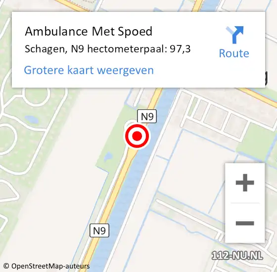 Locatie op kaart van de 112 melding: Ambulance Met Spoed Naar Schagen, N9 hectometerpaal: 97,3 op 4 januari 2023 09:45