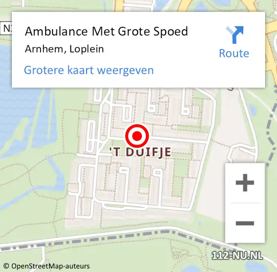 Locatie op kaart van de 112 melding: Ambulance Met Grote Spoed Naar Arnhem, Loplein op 4 januari 2023 10:58