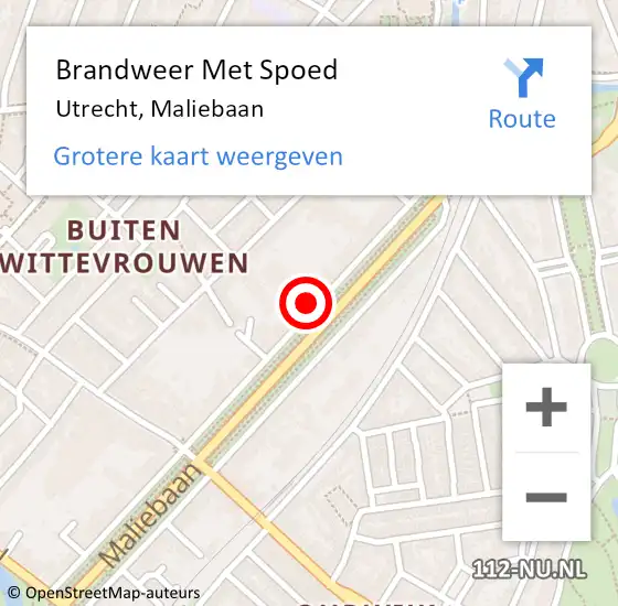 Locatie op kaart van de 112 melding: Brandweer Met Spoed Naar Utrecht, Maliebaan op 4 januari 2023 13:37