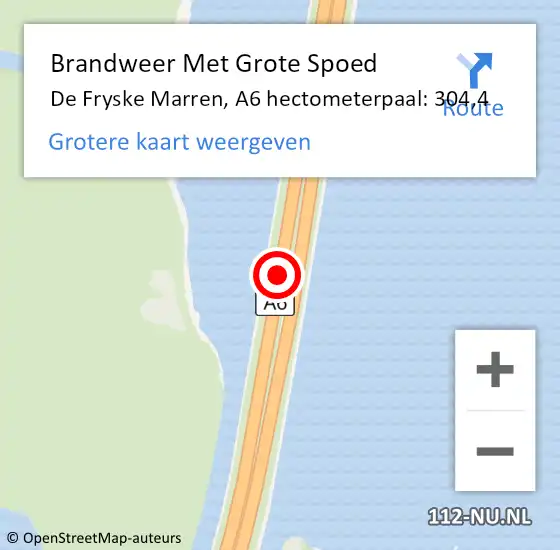 Locatie op kaart van de 112 melding: Brandweer Met Grote Spoed Naar De Fryske Marren, A6 hectometerpaal: 304,4 op 4 januari 2023 14:52