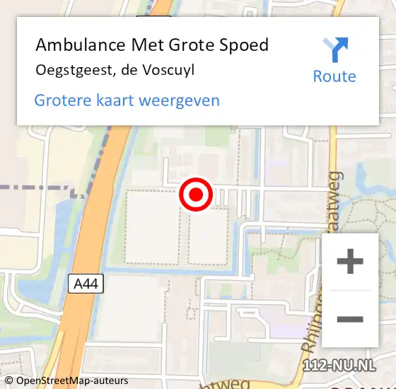 Locatie op kaart van de 112 melding: Ambulance Met Grote Spoed Naar Oegstgeest, de Voscuyl op 4 januari 2023 15:47