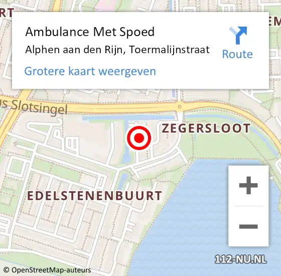 Locatie op kaart van de 112 melding: Ambulance Met Spoed Naar Alphen aan den Rijn, Toermalijnstraat op 4 januari 2023 17:24