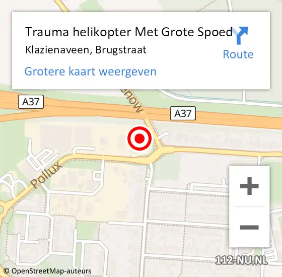 Locatie op kaart van de 112 melding: Trauma helikopter Met Grote Spoed Naar Klazienaveen, Brugstraat op 4 januari 2023 18:18