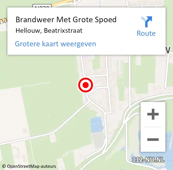 Locatie op kaart van de 112 melding: Brandweer Met Grote Spoed Naar Hellouw, Beatrixstraat op 4 januari 2023 19:51
