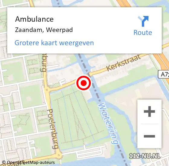 Locatie op kaart van de 112 melding: Ambulance Zaandam, Weerpad op 4 januari 2023 20:15