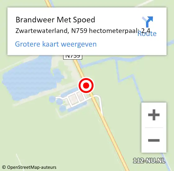 Locatie op kaart van de 112 melding: Brandweer Met Spoed Naar Zwartewaterland, N759 hectometerpaal: 2,4 op 4 januari 2023 20:18