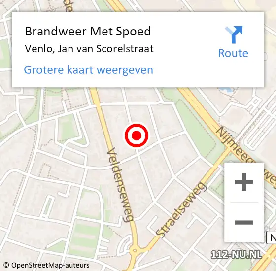 Locatie op kaart van de 112 melding: Brandweer Met Spoed Naar Venlo, Jan van Scorelstraat op 5 januari 2023 00:38